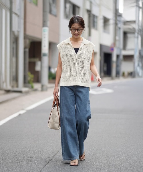 STYLE DELI(スタイルデリ)の「【selection】襟付きメッシュニットベスト(ベスト・レディース・ブラック/ナチュラル/ホワイト・FREE)」の8枚目の写真