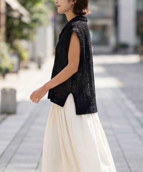 STYLE DELI(スタイルデリ)の「【selection】襟付きメッシュニットベスト(ベスト・レディース・ブラック/ナチュラル/ホワイト・FREE)」の10枚目の写真