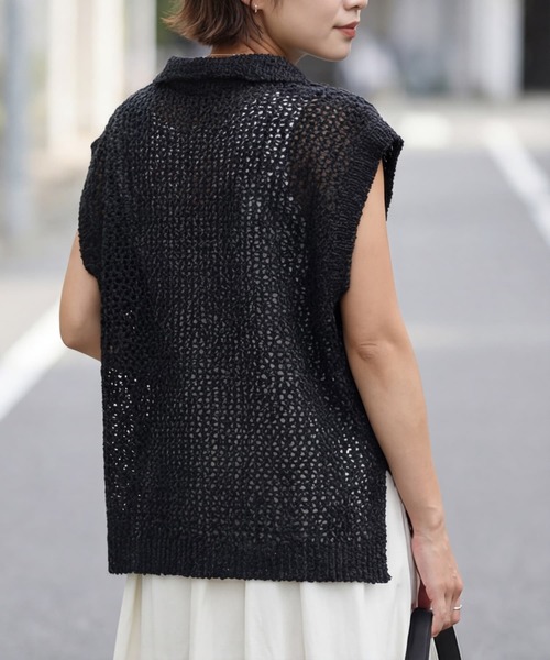 STYLE DELI(スタイルデリ)の「【selection】襟付きメッシュニットベスト(ベスト・レディース・ブラック/ナチュラル/ホワイト・FREE)」の11枚目の写真
