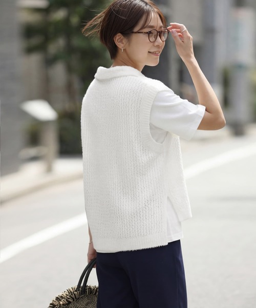 STYLE DELI(スタイルデリ)の「【selection】襟付きメッシュニットベスト(ベスト・レディース・ブラック/ナチュラル/ホワイト・FREE)」の14枚目の写真