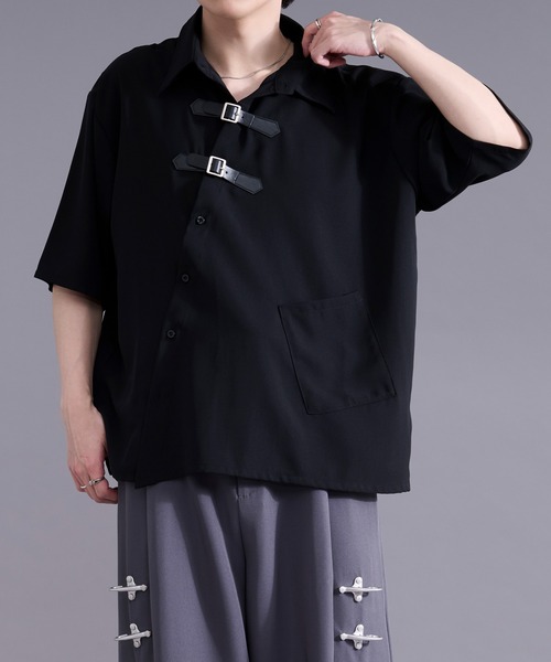 Ellno Loset(エルノロゼット)の「アシメベルトデザインシャツ(シャツ/ブラウス・メンズ・パープル/オフホワイト/ブラック・LARGE/MEDIUM/SMALL)」の6枚目の写真