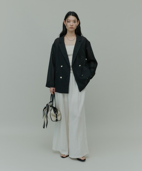 Plumel（プルメル）の「Sheer Mesh Tailored Jacket  / シアーメッシュテーラードジャケット（テーラードジャケット・レディース・ブラック/オフホワイト・MEDIUM）」の6枚目の写真