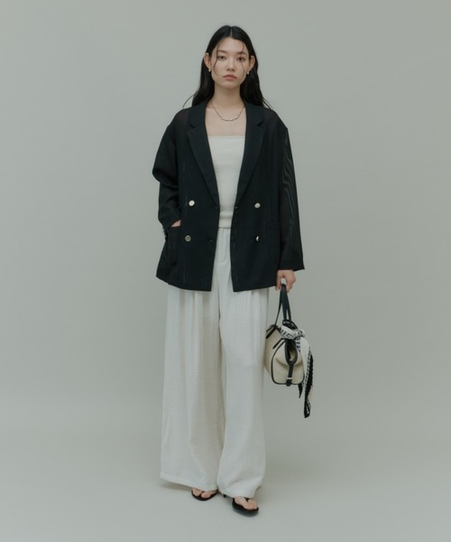 Plumel（プルメル）の「Sheer Mesh Tailored Jacket  / シアーメッシュテーラードジャケット（テーラードジャケット・レディース・ブラック/オフホワイト・MEDIUM）」の7枚目の写真