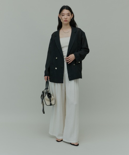 Plumel（プルメル）の「Sheer Mesh Tailored Jacket  / シアーメッシュテーラードジャケット（テーラードジャケット・レディース・ブラック/オフホワイト・MEDIUM）」の8枚目の写真