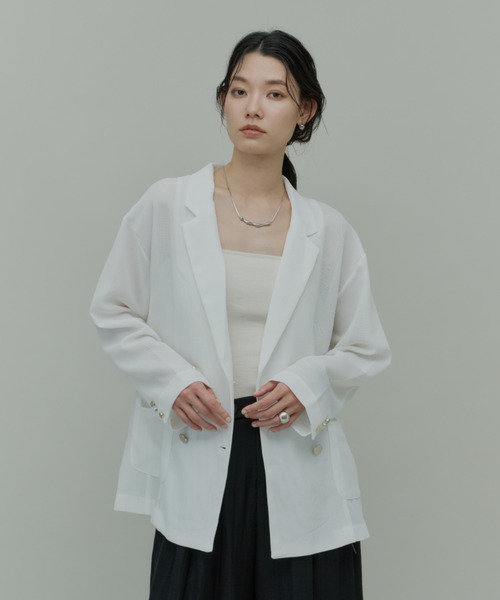 Plumel（プルメル）の「Sheer Mesh Tailored Jacket  / シアーメッシュテーラードジャケット（テーラードジャケット・レディース・ブラック/オフホワイト・MEDIUM）」の13枚目の写真