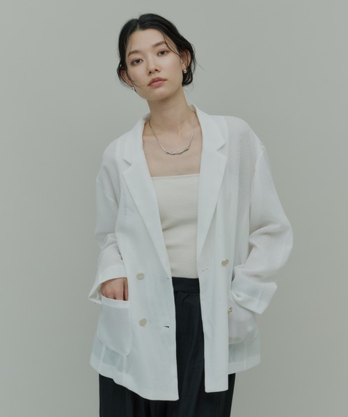 Plumel（プルメル）の「Sheer Mesh Tailored Jacket  / シアーメッシュテーラードジャケット（テーラードジャケット・レディース・ブラック/オフホワイト・MEDIUM）」の14枚目の写真