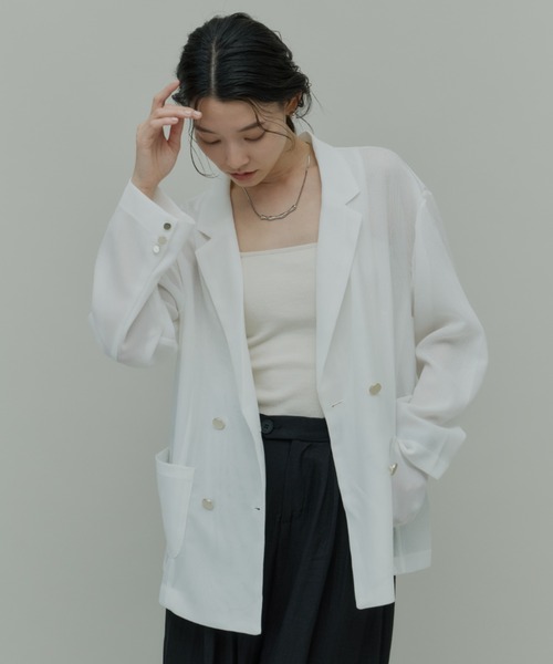 Plumel（プルメル）の「Sheer Mesh Tailored Jacket  / シアーメッシュテーラードジャケット（テーラードジャケット・レディース・ブラック/オフホワイト・MEDIUM）」の16枚目の写真