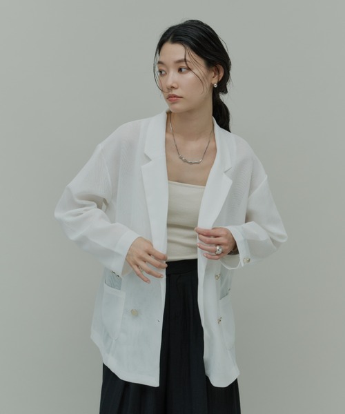 Plumel（プルメル）の「Sheer Mesh Tailored Jacket  / シアーメッシュテーラードジャケット（テーラードジャケット・レディース・ブラック/オフホワイト・MEDIUM）」の17枚目の写真