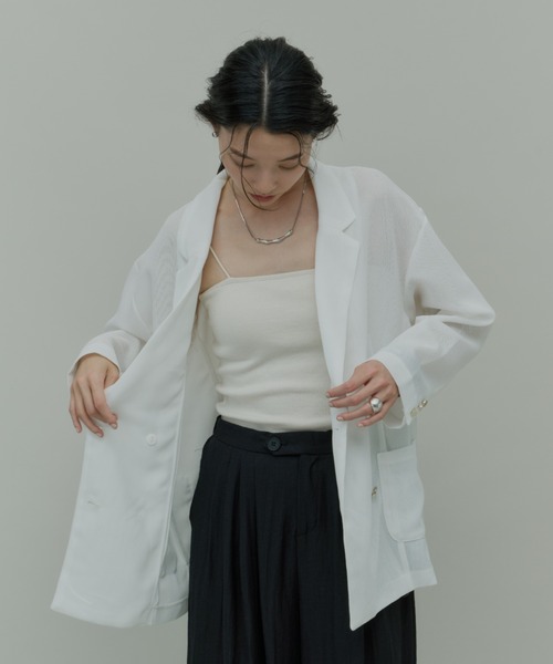 Plumel（プルメル）の「Sheer Mesh Tailored Jacket  / シアーメッシュテーラードジャケット（テーラードジャケット・レディース・ブラック/オフホワイト・MEDIUM）」の18枚目の写真