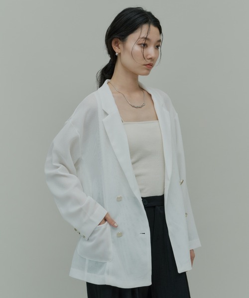 Plumel（プルメル）の「Sheer Mesh Tailored Jacket  / シアーメッシュテーラードジャケット（テーラードジャケット・レディース・ブラック/オフホワイト・MEDIUM）」の19枚目の写真