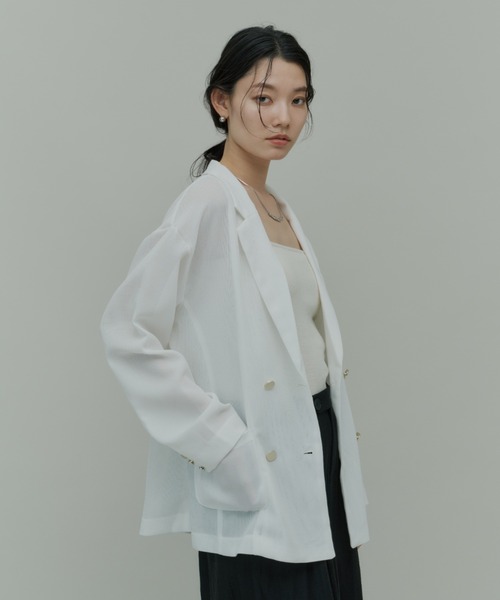 Plumel（プルメル）の「Sheer Mesh Tailored Jacket  / シアーメッシュテーラードジャケット（テーラードジャケット・レディース・ブラック/オフホワイト・MEDIUM）」の20枚目の写真