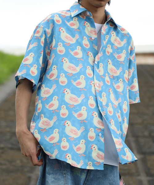 HOOK（フック）の「HOOK -original-　レトロポップ総柄 × ルーズシルエット アロハシャツ（シャツ/ブラウス・メンズ・ブラック/ライトベージュ/ブルー/ダークブルー/グリーン/ホワイト・M/XL/L）」の5枚目の写真