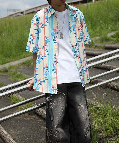 HOOK（フック）の「HOOK -original-　レトロポップ総柄 × ルーズシルエット アロハシャツ（シャツ/ブラウス・メンズ・ブラック/ライトベージュ/ブルー/ダークブルー/グリーン/ホワイト・M/XL/L）」の14枚目の写真