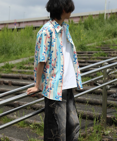 HOOK（フック）の「HOOK -original-　レトロポップ総柄 × ルーズシルエット アロハシャツ（シャツ/ブラウス・メンズ・ブラック/ライトベージュ/ブルー/ダークブルー/グリーン/ホワイト・M/XL/L）」の17枚目の写真
