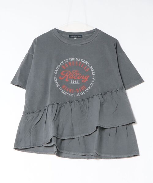 Right-on(ライトオン)の「ピグメント加工切替ロゴTシャツ(Tシャツ/カットソー・レディース・キナリ/ダークグレー/ブルー・S/M/L)」の2枚目の写真