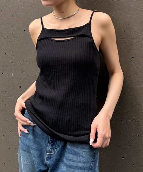 Lui's(ルイス)の「フロントカットアウトタンクトップ(タンクトップ・レディース・ブラック/オフホワイト/グレー・FREE)」の16枚目の写真