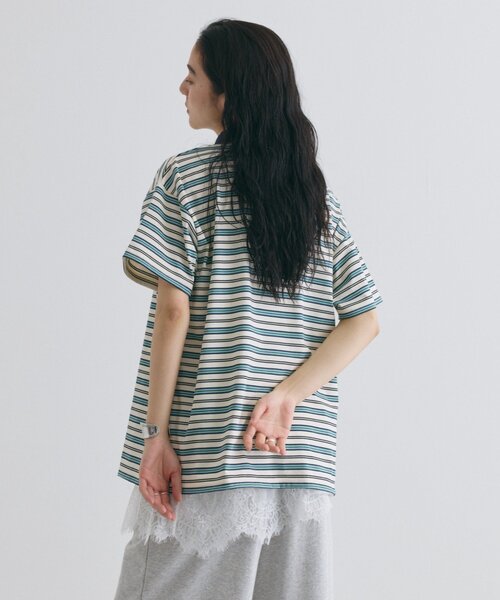 COLONY 2139(コロニートゥーワンスリーナイン)の「スキッパーボーダーラガー半袖Tシャツ(Tシャツ/カットソー・レディース・アイボリー/ネイビー/ピンク・FREE)」の7枚目の写真