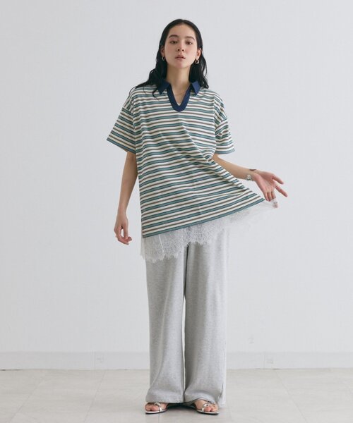 COLONY 2139(コロニートゥーワンスリーナイン)の「スキッパーボーダーラガー半袖Tシャツ(Tシャツ/カットソー・レディース・アイボリー/ネイビー/ピンク・FREE)」の9枚目の写真