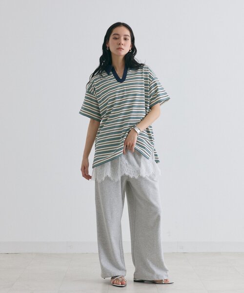 COLONY 2139(コロニートゥーワンスリーナイン)の「スキッパーボーダーラガー半袖Tシャツ(Tシャツ/カットソー・レディース・アイボリー/ネイビー/ピンク・FREE)」の13枚目の写真