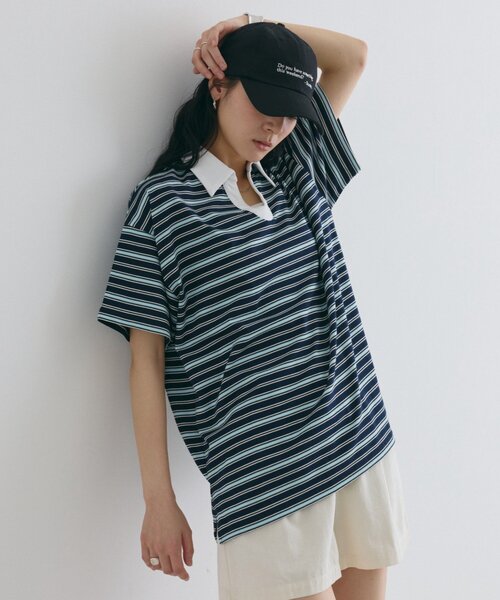 COLONY 2139(コロニートゥーワンスリーナイン)の「スキッパーボーダーラガー半袖Tシャツ(Tシャツ/カットソー・レディース・アイボリー/ネイビー/ピンク・FREE)」の16枚目の写真