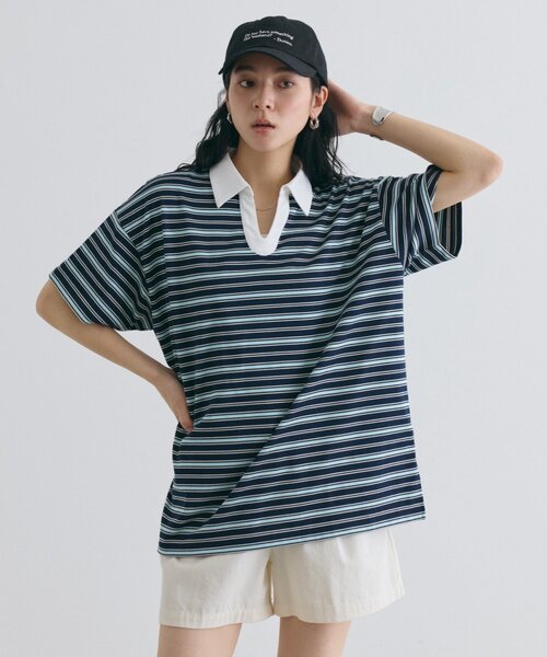 COLONY 2139(コロニートゥーワンスリーナイン)の「スキッパーボーダーラガー半袖Tシャツ(Tシャツ/カットソー・レディース・アイボリー/ネイビー/ピンク・FREE)」の18枚目の写真