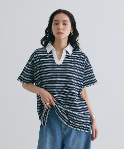 COLONY 2139(コロニートゥーワンスリーナイン)の「スキッパーボーダーラガー半袖Tシャツ(Tシャツ/カットソー・レディース・アイボリー/ネイビー/ピンク・FREE)」の22枚目の写真