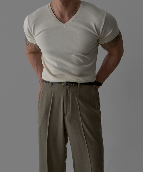 BOWLOW PRODUCT（バウロープロダクト）の「Vネックマッスル半袖ニット[アイボリー]（Tシャツ/カットソー・メンズ・その他・MEDIUM/LARGE/X-LARGE）」の3枚目の写真