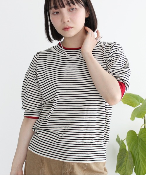 Meli rich(メリーリッチ)の「レイヤード風ボリューム袖プルオーバー(Tシャツ/カットソー・レディース・グレー/アイボリー/ブラック・FREE)」の1枚目の写真