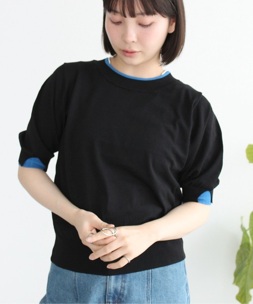 Meli rich(メリーリッチ)の「レイヤード風ボリューム袖プルオーバー(Tシャツ/カットソー・レディース・グレー/アイボリー/ブラック・FREE)」の2枚目の写真