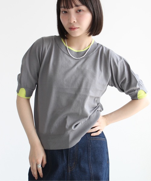 Meli rich(メリーリッチ)の「レイヤード風ボリューム袖プルオーバー(Tシャツ/カットソー・レディース・グレー/アイボリー/ブラック・FREE)」の4枚目の写真