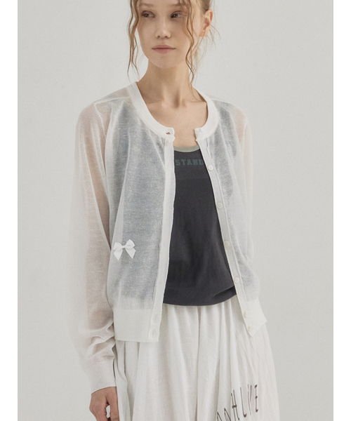 Sorry,Too Much Love(ソーリートゥーマッチラブ)の「Slim Fit Sheer Multi See-through Cardigan_Ivory(カーディガン/ボレロ・レディース・その他・FREE)」の4枚目の写真
