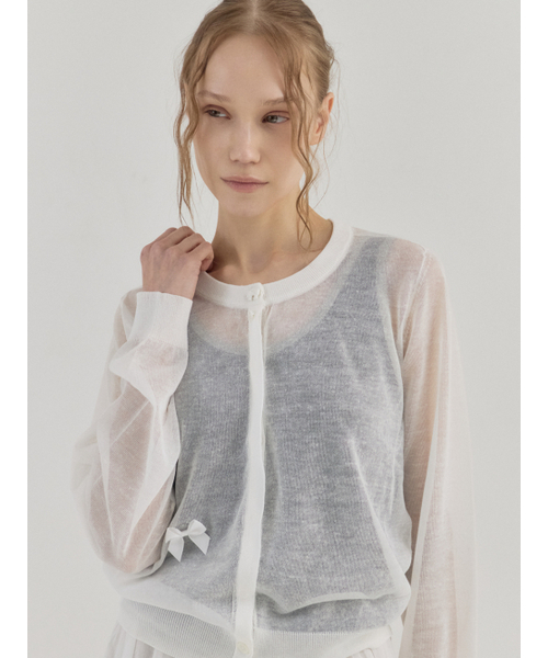 Sorry,Too Much Love(ソーリートゥーマッチラブ)の「Slim Fit Sheer Multi See-through Cardigan_Ivory(カーディガン/ボレロ・レディース・その他・FREE)」の5枚目の写真