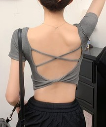 背中開きカップ付き半袖Tシャツクロップド