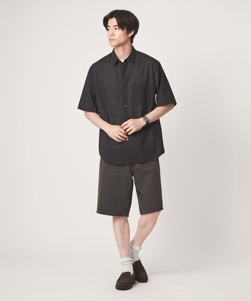 green label relaxing(グリーンレーベルリラクシング)の「ウォッシャブル TW サイロ ジャストルーズ レギュラーカラー 半袖 シャツ -通気性・接触冷感-(シャツ/ブラウス・メンズ・ダークブラウン/ネイビー/ケリーグリーン・M/L/S/XL)」の6枚目の写真