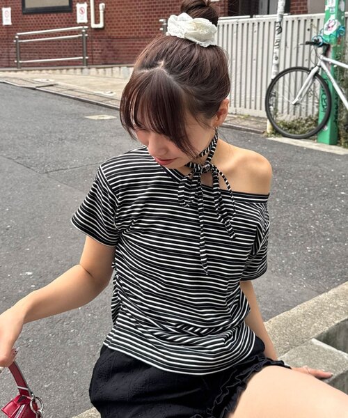 CIAOPANIC(チャオパニック)の「チョーカーセットボーダーTEE(Tシャツ/カットソー・レディース・サックスブルー/ブラック・FREE)」の3枚目の写真