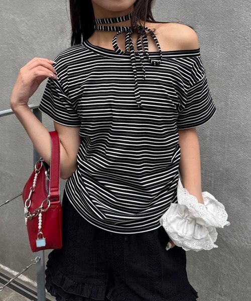 CIAOPANIC(チャオパニック)の「チョーカーセットボーダーTEE(Tシャツ/カットソー・レディース・サックスブルー/ブラック・FREE)」の5枚目の写真