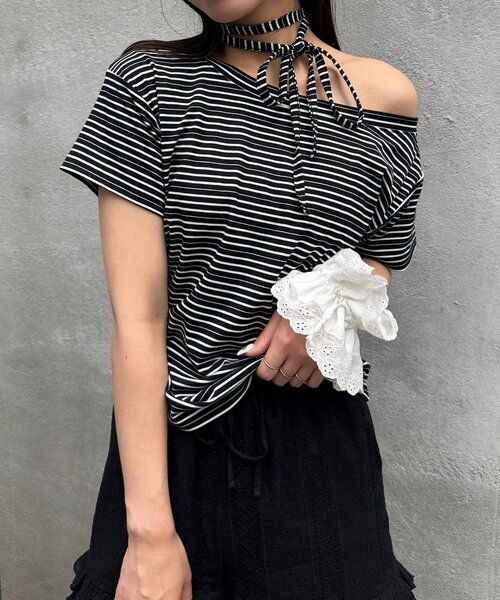 CIAOPANIC(チャオパニック)の「チョーカーセットボーダーTEE(Tシャツ/カットソー・レディース・サックスブルー/ブラック・FREE)」の6枚目の写真