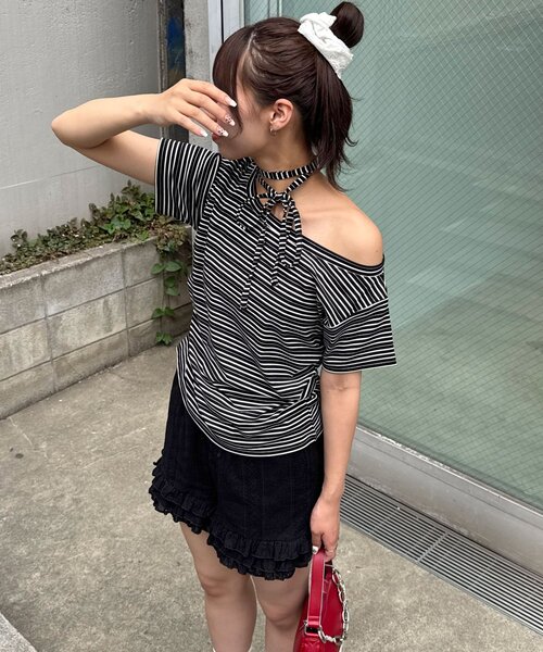 CIAOPANIC(チャオパニック)の「チョーカーセットボーダーTEE(Tシャツ/カットソー・レディース・サックスブルー/ブラック・FREE)」の8枚目の写真