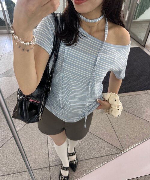 CIAOPANIC(チャオパニック)の「チョーカーセットボーダーTEE(Tシャツ/カットソー・レディース・サックスブルー/ブラック・FREE)」の18枚目の写真