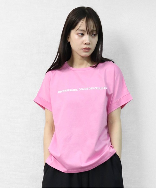 THE CELL.(ザセルドット)の「接触冷感ドライタッチコットン 袖ロールUP ドルマン ロゴTシャツ(Tシャツ/カットソー・レディース・ピンク/ブラック/チャコールグレー/オフホワイト・FREE)」の4枚目の写真