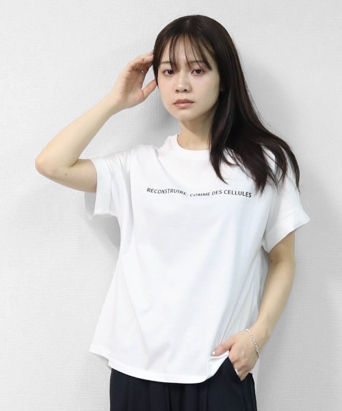 THE CELL.(ザセルドット)の「接触冷感ドライタッチコットン 袖ロールUP ドルマン ロゴTシャツ(Tシャツ/カットソー・レディース・ピンク/ブラック/チャコールグレー/オフホワイト・FREE)」の6枚目の写真