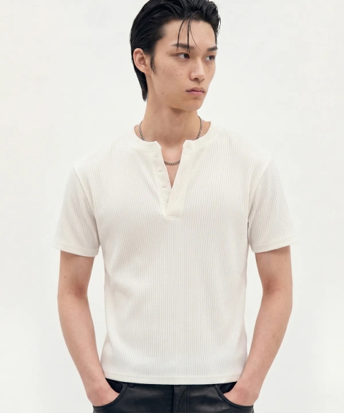 PROCESS(プロセス)の「Refined Henley Tee - White(Tシャツ/カットソー・メンズ・ホワイト・FREE)」の2枚目の写真