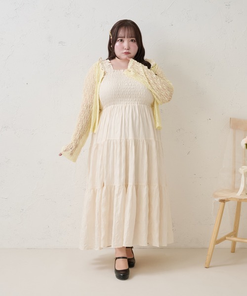 Louiosy(ルオシー)の「【Louiosy】【大きいサイズ】肩フリルティアードキャミワンピース(ワンピース・レディース・ブラック系その他/アイボリー・4L/3L/X-LARGE)」の2枚目の写真