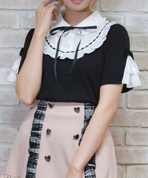 axes femme POETIQUE(アクシーズファムポエティック)の「ヨークフリルブロッキングPO(Tシャツ/カットソー・レディース・ピンク/ホワイト/ブラック・MEDIUM)」の2枚目の写真