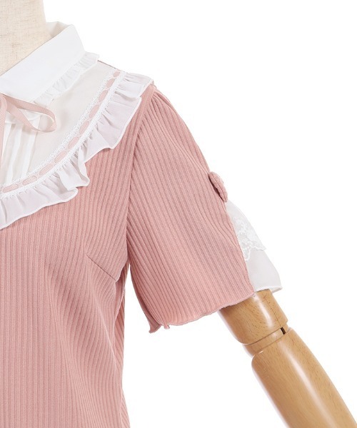 axes femme POETIQUE(アクシーズファムポエティック)の「ヨークフリルブロッキングPO(Tシャツ/カットソー・レディース・ピンク/ホワイト/ブラック・MEDIUM)」の8枚目の写真