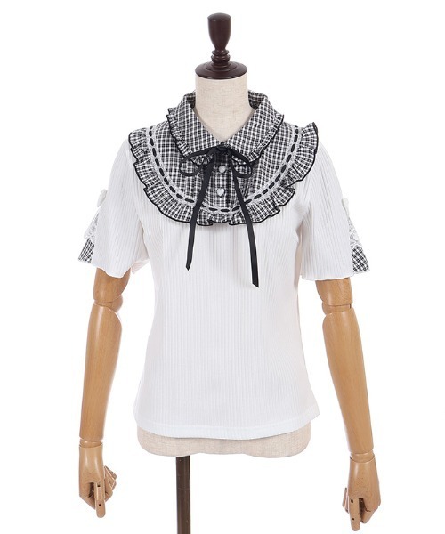 axes femme POETIQUE(アクシーズファムポエティック)の「ヨークフリルブロッキングPO(Tシャツ/カットソー・レディース・ピンク/ホワイト/ブラック・MEDIUM)」の9枚目の写真