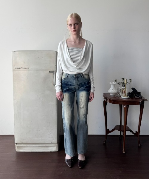 SHAGGIE(シャギー)の「ダメージデザインフレアデニム(デニムパンツ・レディース・ライトブルー・SMALL/MEDIUM)」の5枚目の写真