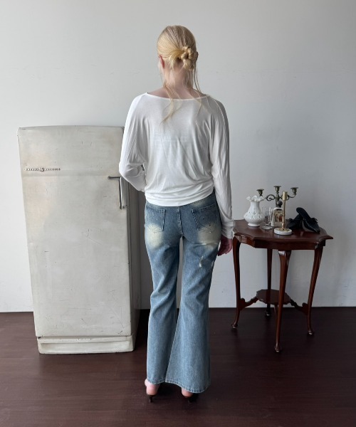 SHAGGIE(シャギー)の「ダメージデザインフレアデニム(デニムパンツ・レディース・ライトブルー・SMALL/MEDIUM)」の6枚目の写真