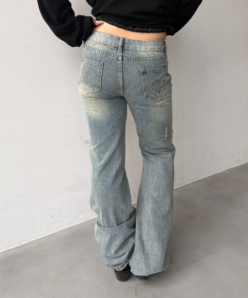 SHAGGIE(シャギー)の「ダメージデザインフレアデニム(デニムパンツ・レディース・ライトブルー・SMALL/MEDIUM)」の10枚目の写真
