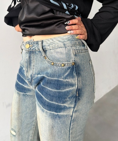 SHAGGIE(シャギー)の「ダメージデザインフレアデニム(デニムパンツ・レディース・ライトブルー・SMALL/MEDIUM)」の11枚目の写真